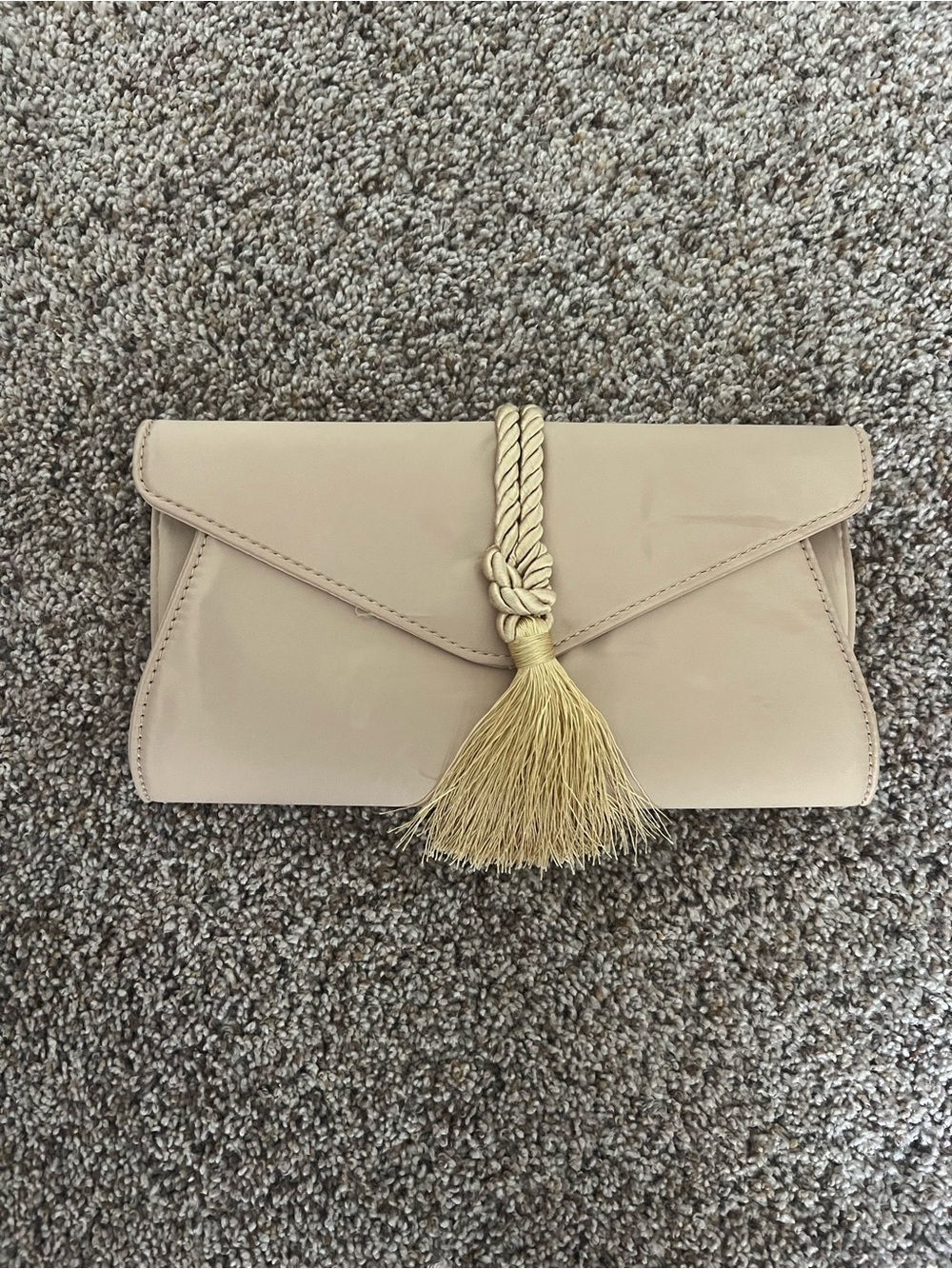 Tuckernuck Beige Envelope Clutch with Gold Tassel